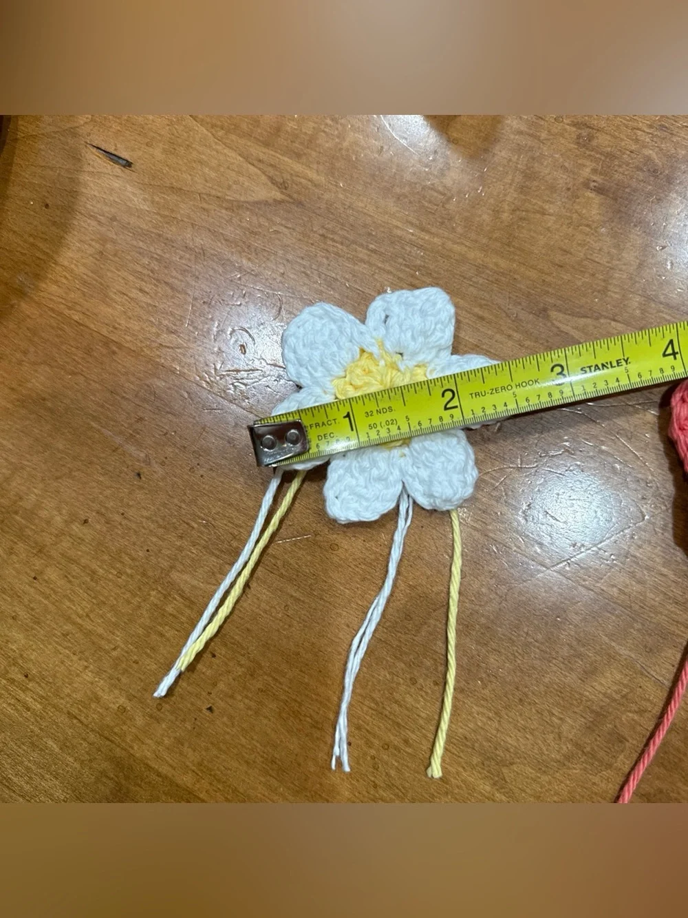 Brand New Hand Crochet Two Flower Embellishments For M Dog/Cat Collar Wh/Coral